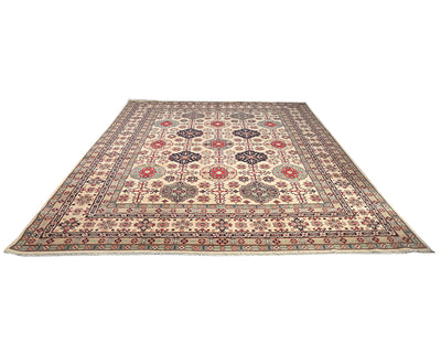13x16 Beige Kuba Afghan Hand Knotted Wool Area Rug