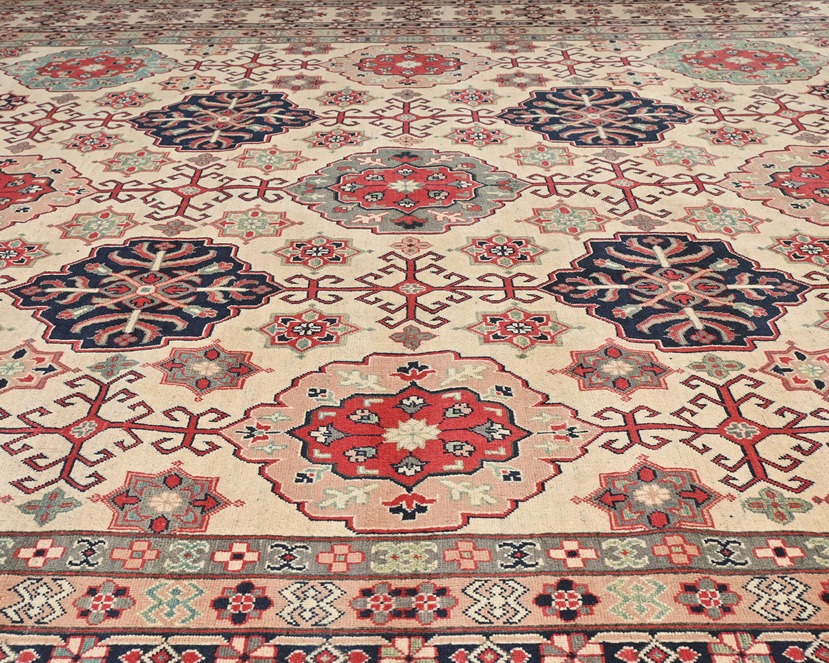 13x16 Beige Kuba Afghan Hand Knotted Wool Area Rug