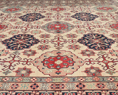 13x16 Beige Kuba Afghan Hand Knotted Wool Area Rug