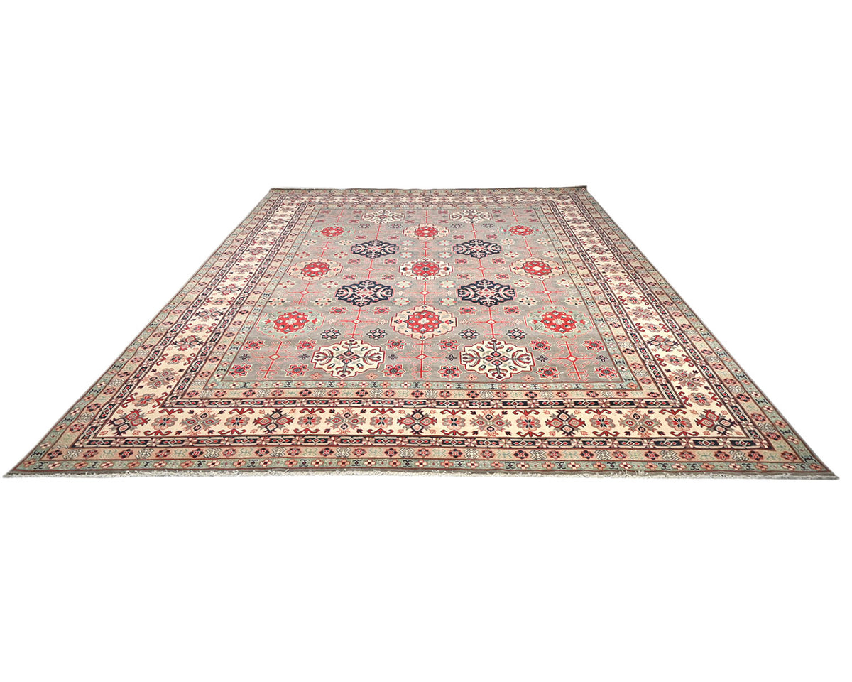 13x16 Gray Kuba Afghan Hand Knotted Wool Area Rug