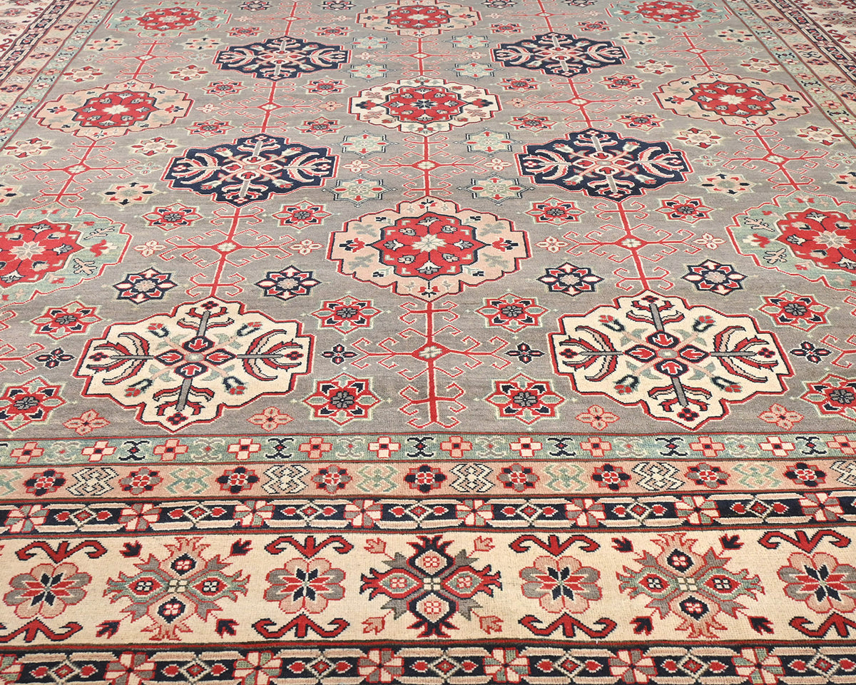 13x16 Gray Kuba Afghan Hand Knotted Wool Area Rug