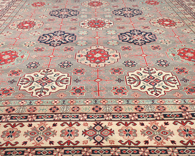 Alfombra afgana Kuba de lana anudada a mano, color gris, de 13 x 16 pulgadas