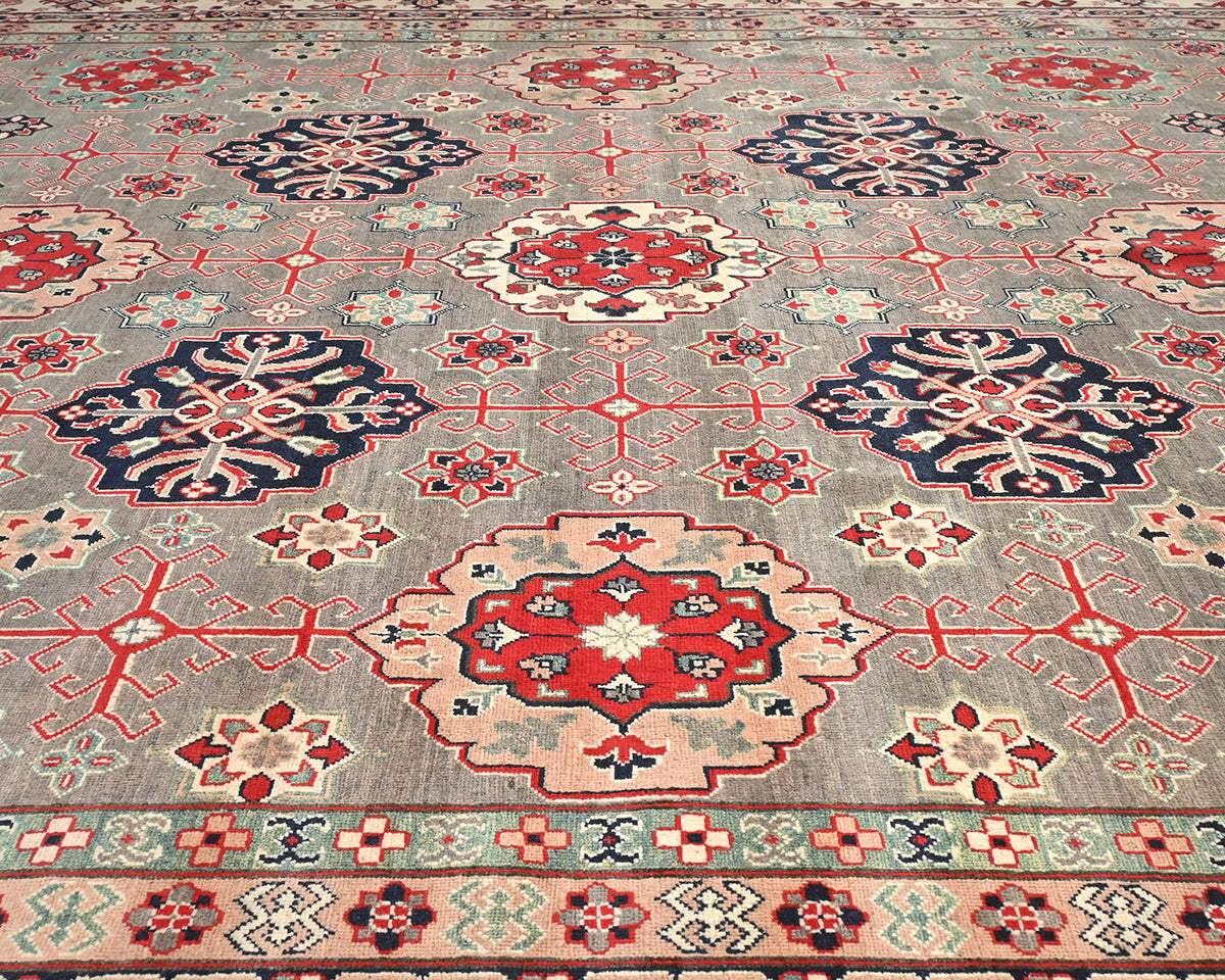 13x16 Gray Kuba Afghan Hand Knotted Wool Area Rug
