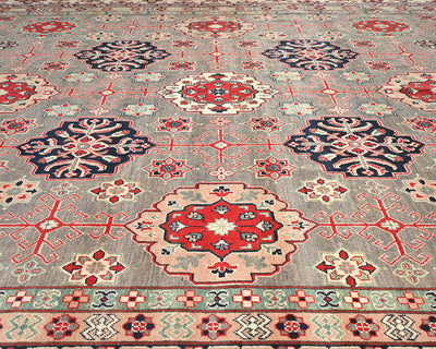 Alfombra afgana Kuba de lana anudada a mano, color gris, de 13 x 16 pulgadas