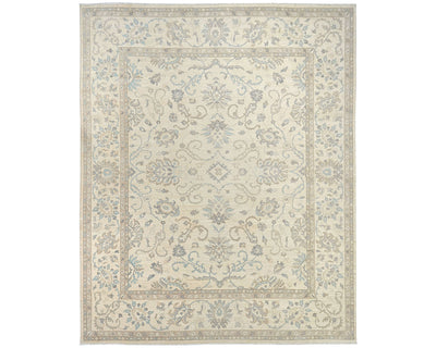 Alfombra afgana de lana anudada a mano Zeigler beige de 12 x 14 pulgadas