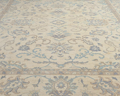 Alfombra afgana de lana anudada a mano Zeigler beige de 12 x 14 pulgadas