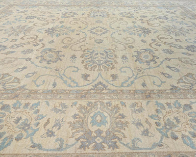 Alfombra afgana de lana anudada a mano Zeigler beige de 12 x 14 pulgadas