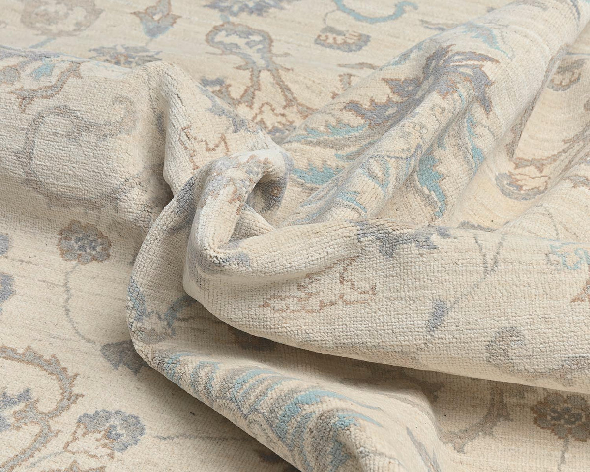 Alfombra afgana de lana anudada a mano Zeigler beige de 12 x 14 pulgadas