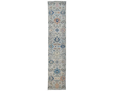 12 Ft Silver Gray Aryana Afghan Hand Knotted Veg Dye Wool Runner Rug