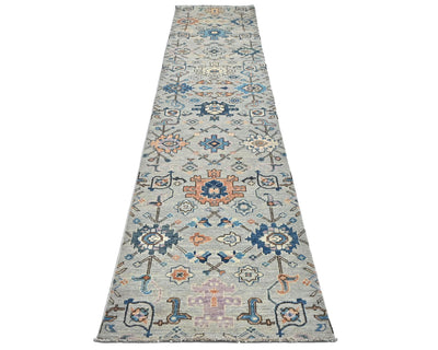 12 Ft Silver Gray Aryana Afghan Hand Knotted Veg Dye Wool Runner Rug