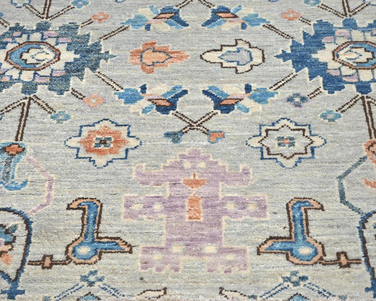 12 Ft Silver Gray Aryana Afghan Hand Knotted Veg Dye Wool Runner Rug