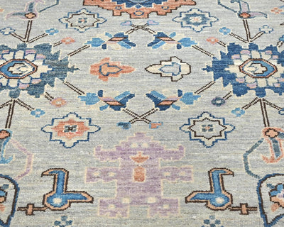 Alfombra afgana Aryana de lana teñida con vegetales, anudada a mano, color gris plateado, de 3,6 m