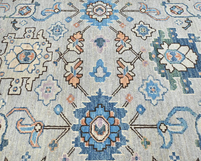 Alfombra afgana Aryana de lana teñida con vegetales, anudada a mano, color gris plateado, de 3,6 m