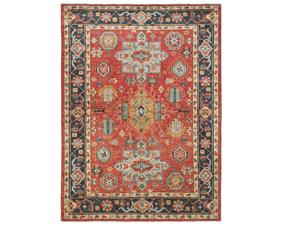 Alfombra afgana Ersari de lana teñida vegetal anudada a mano de 5x7, color rojo y azul