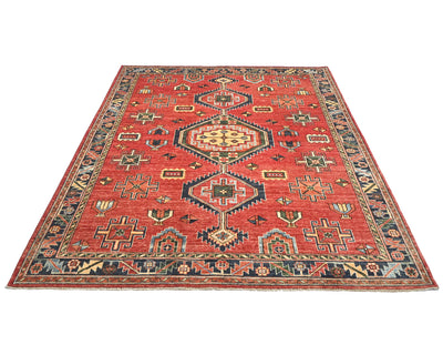 Alfombra afgana Ersari de lana teñida con vegetales, anudada a mano, de 6 x 8 pulgadas, color rojo y azul