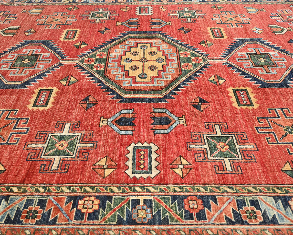 Alfombra afgana Ersari de lana teñida con vegetales, anudada a mano, de 6 x 8 pulgadas, color rojo y azul