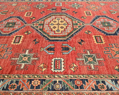 Alfombra afgana Ersari de lana teñida con vegetales, anudada a mano, de 6 x 8 pulgadas, color rojo y azul