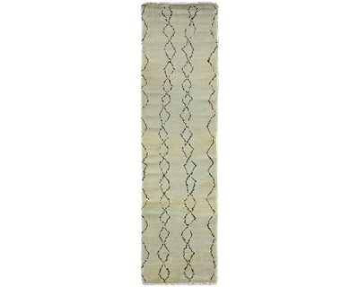 9 Feet Moroccan Beige Hand Woven Wool Runner Rug