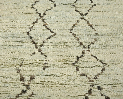 9 Feet Moroccan Beige Hand Woven Wool Runner Rug