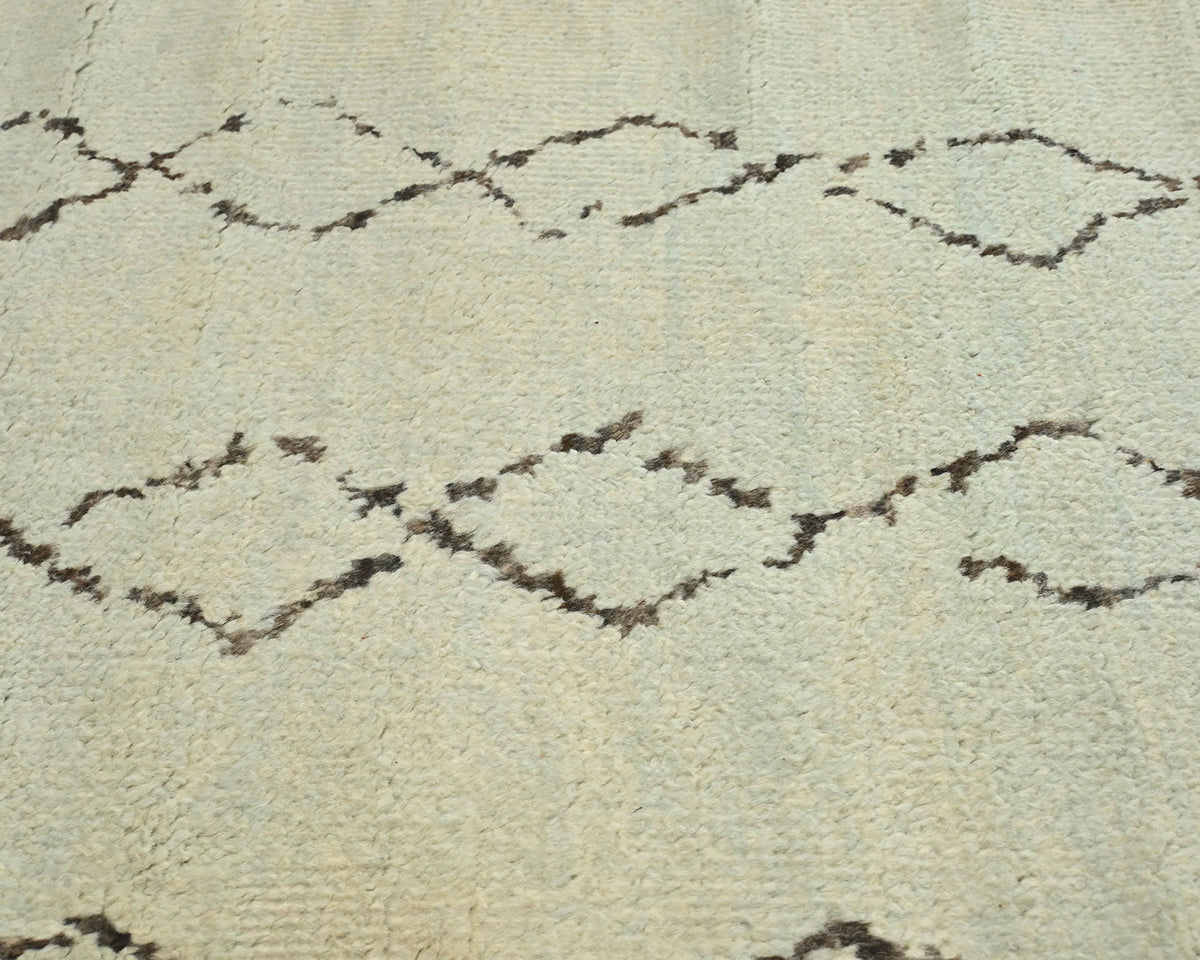 9 Feet Moroccan Beige Hand Woven Wool Runner Rug