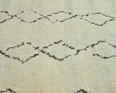 9 Feet Moroccan Beige Hand Woven Wool Runner Rug