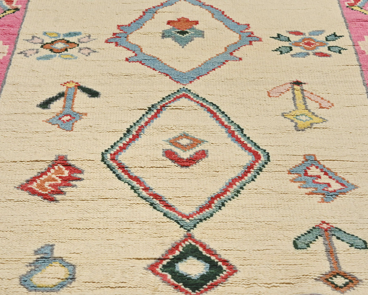 Alfombra marroquí de lana tejida a mano en beige de 4 metros