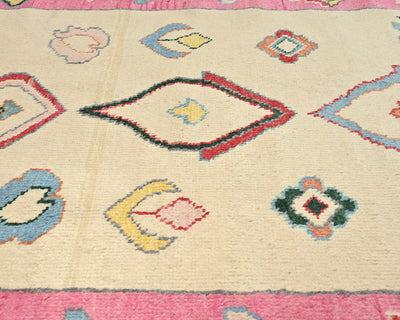 Alfombra marroquí de lana tejida a mano en beige de 4 metros
