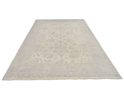 Alfombra de lana anudada a mano, estilo persa oriental beige, de 6 x 9 pulgadas
