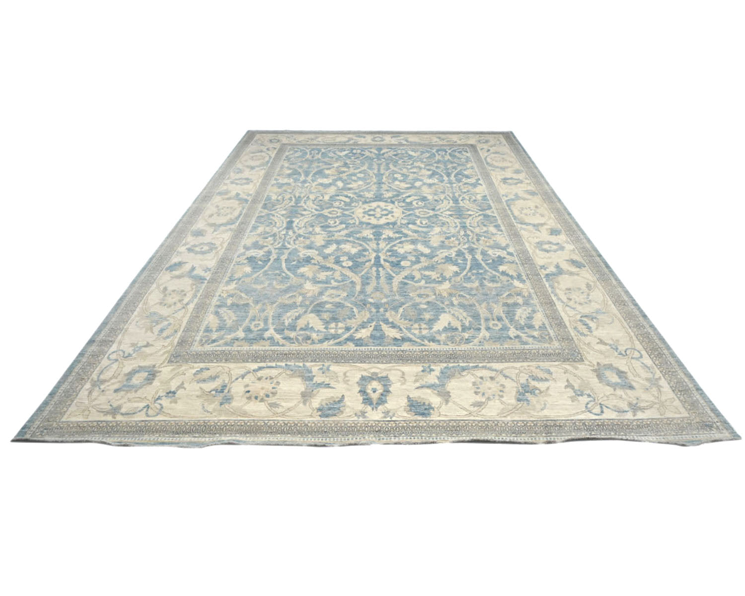 Alfombra afgana de lana anudada a mano azul de alta calidad Chobi de 10 x 14 pulgadas