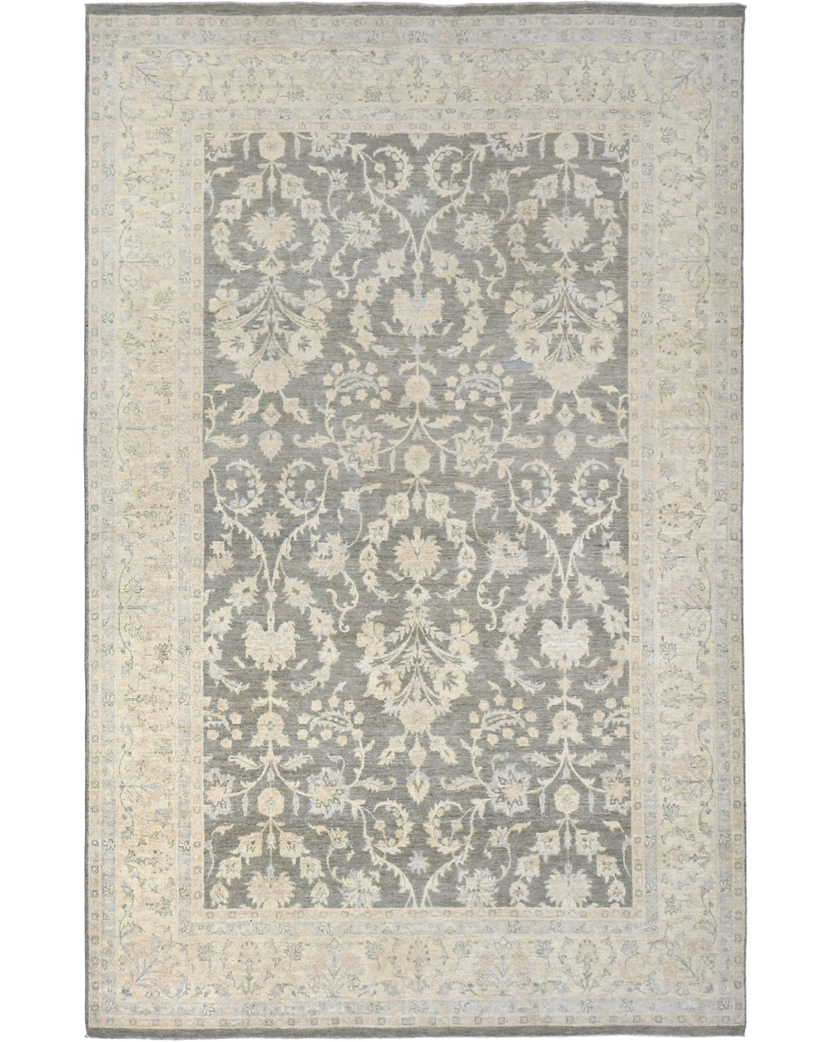 Alfombra de lana anudada a mano, estilo persa, con diseño floral, color gris oriental, de 6 x 9 pulgadas