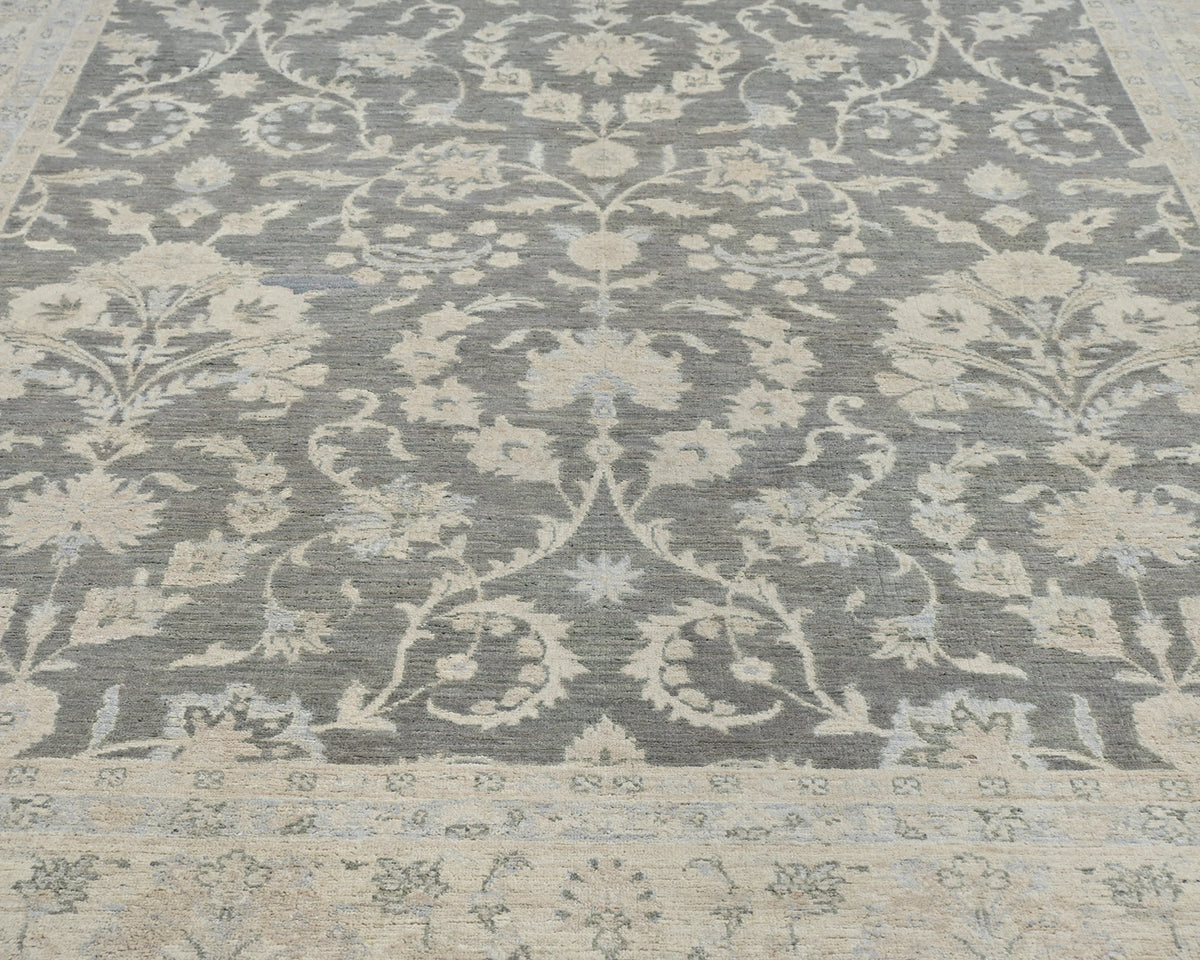Alfombra de lana anudada a mano, estilo persa, con diseño floral, color gris oriental, de 6 x 9 pulgadas