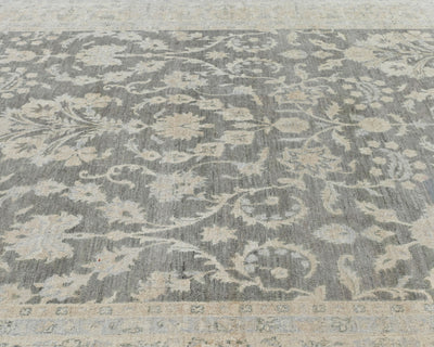 Alfombra de lana anudada a mano, estilo persa, con diseño floral, color gris oriental, de 6 x 9 pulgadas