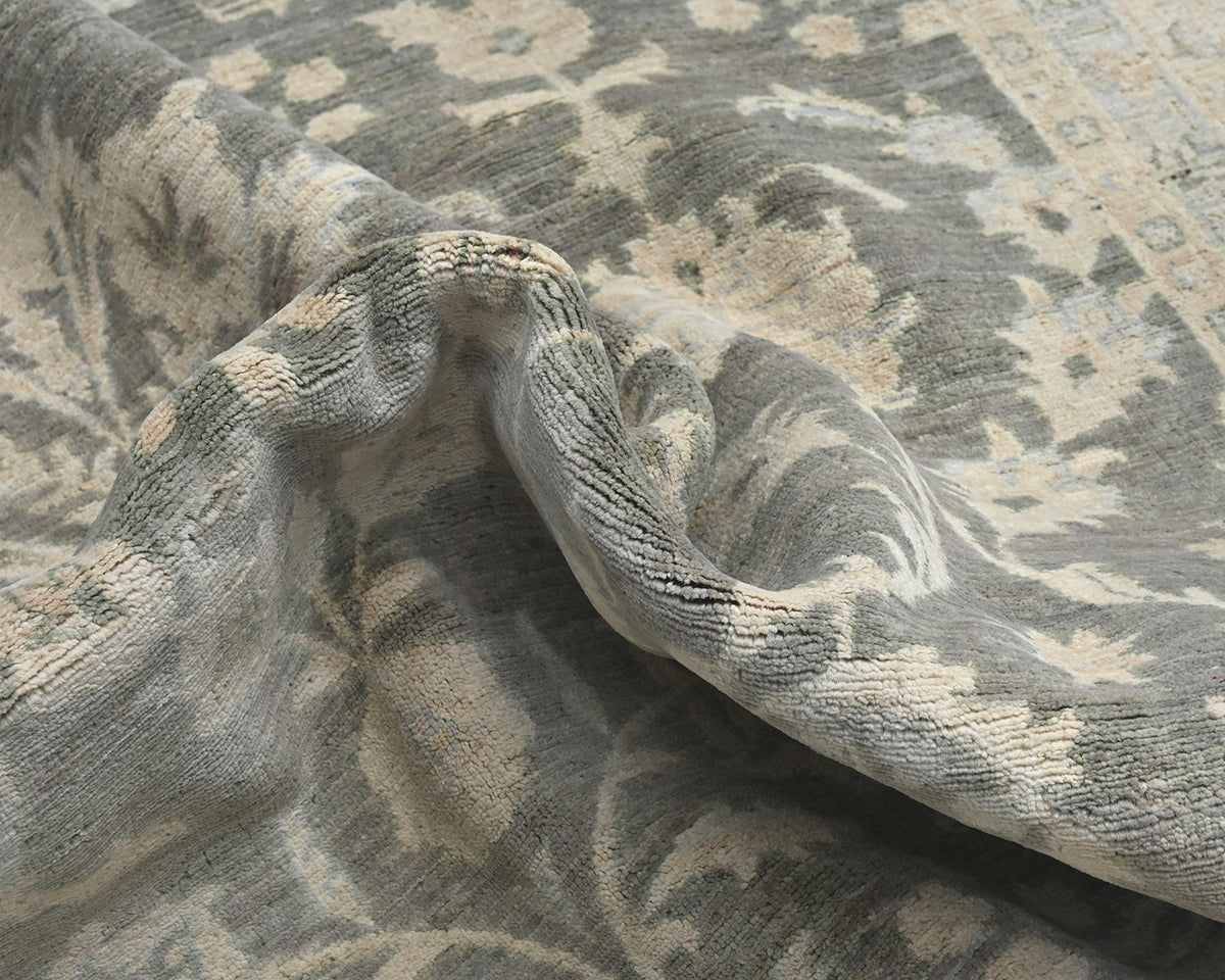 Alfombra de lana anudada a mano, estilo persa, con diseño floral, color gris oriental, de 6 x 9 pulgadas