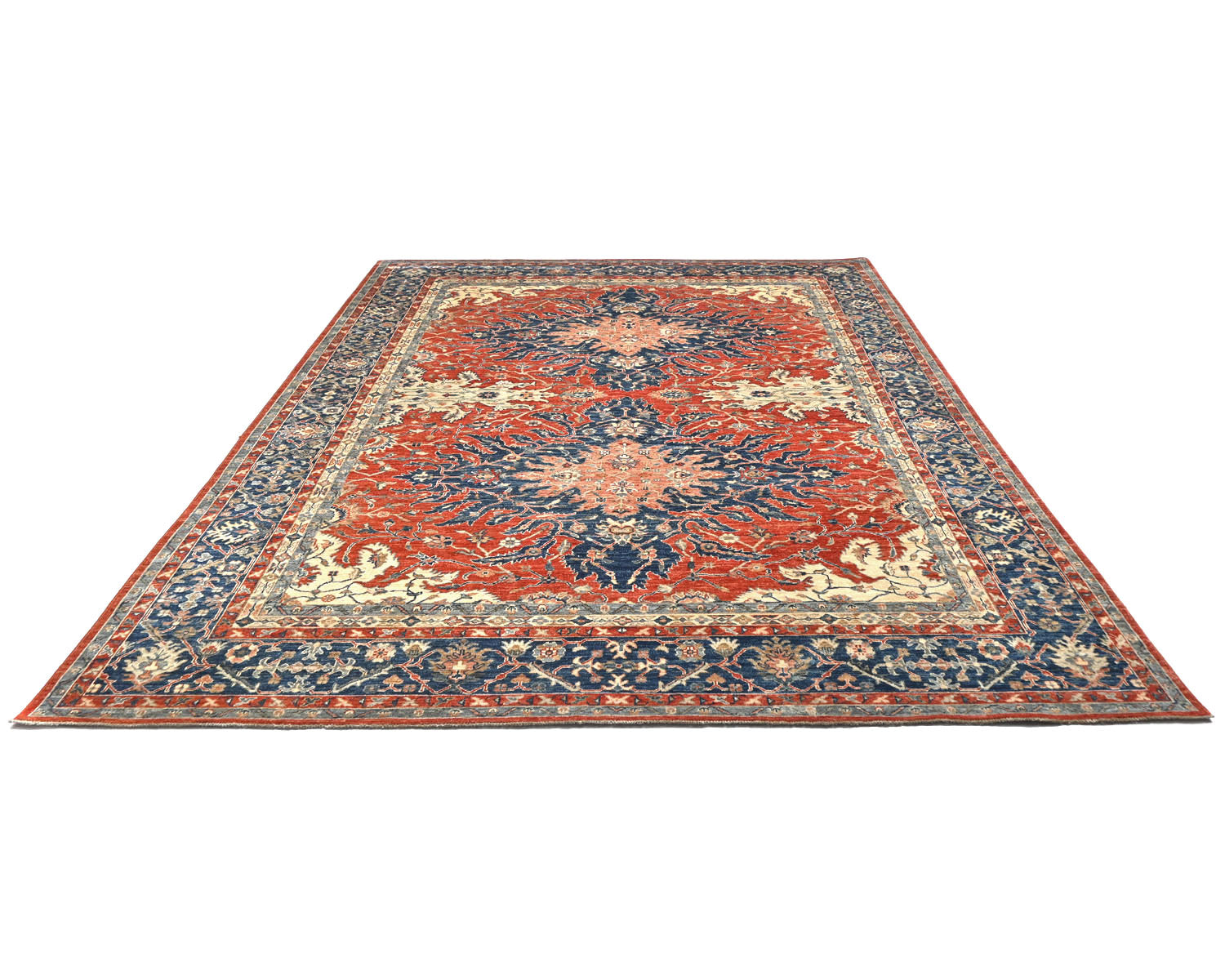 9x12 Rust Blue Aryana Afghan Hand Knotted Veg Dye Wool Area Rug