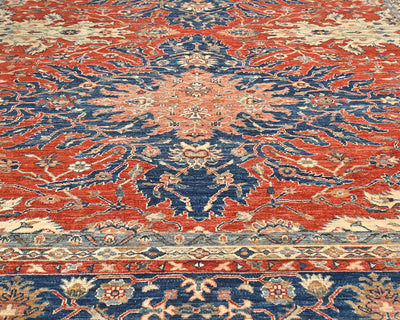 9x12 Rust Blue Aryana Afghan Hand Knotted Veg Dye Wool Area Rug