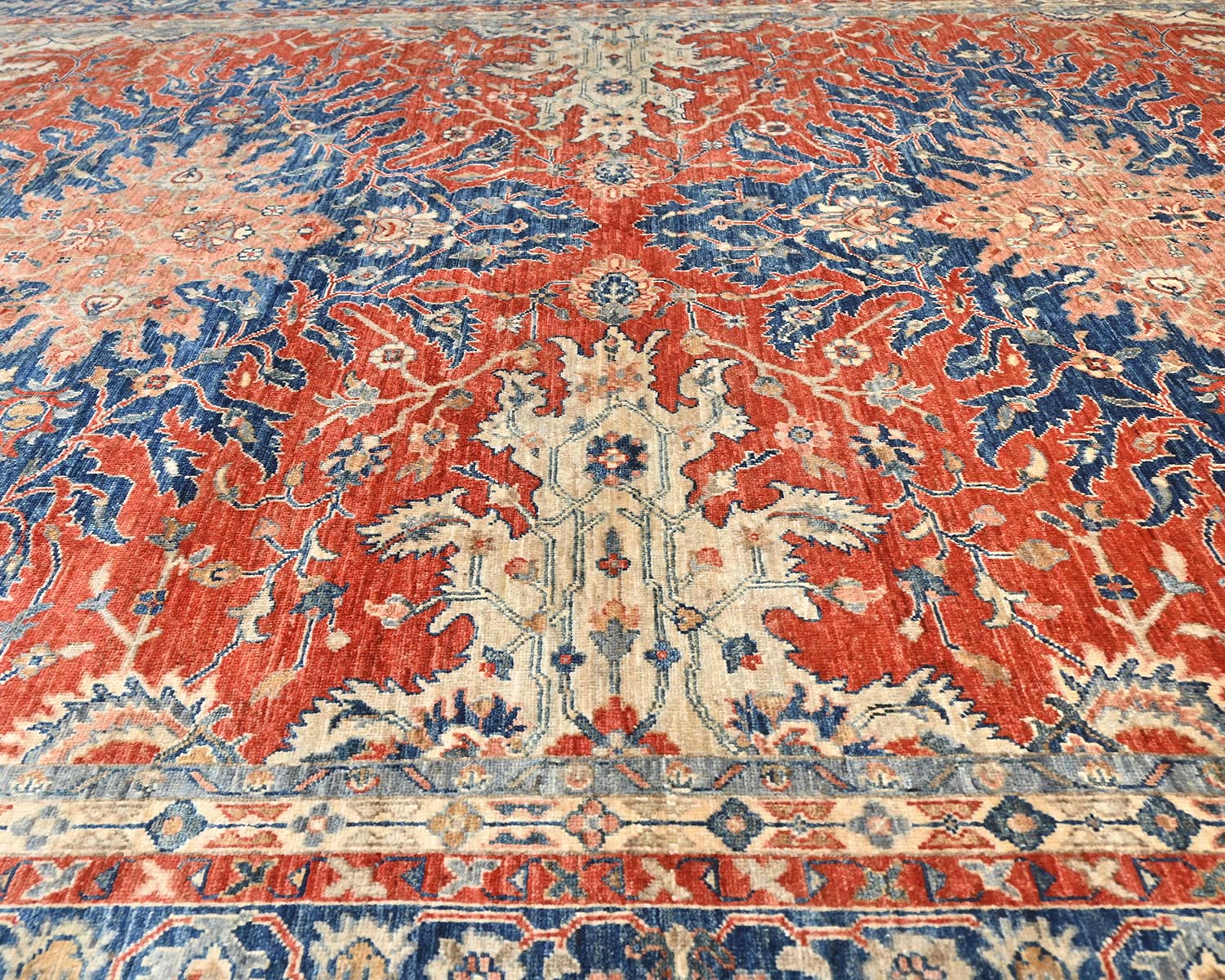9x12 Rust Blue Aryana Afghan Hand Knotted Veg Dye Wool Area Rug