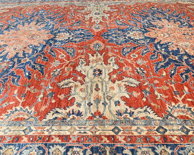 9x12 Rust Blue Aryana Afghan Hand Knotted Veg Dye Wool Area Rug