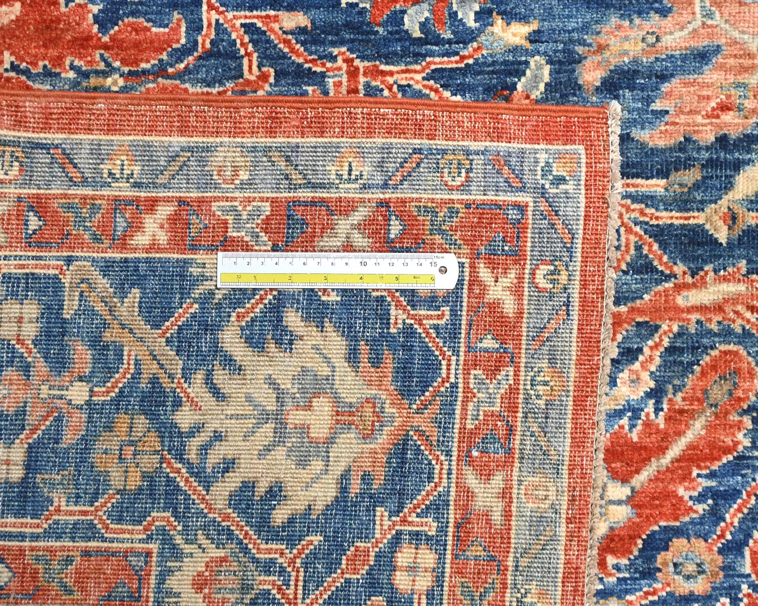 9x12 Rust Blue Aryana Afghan Hand Knotted Veg Dye Wool Area Rug