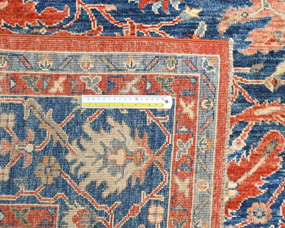 9x12 Rust Blue Aryana Afghan Hand Knotted Veg Dye Wool Area Rug