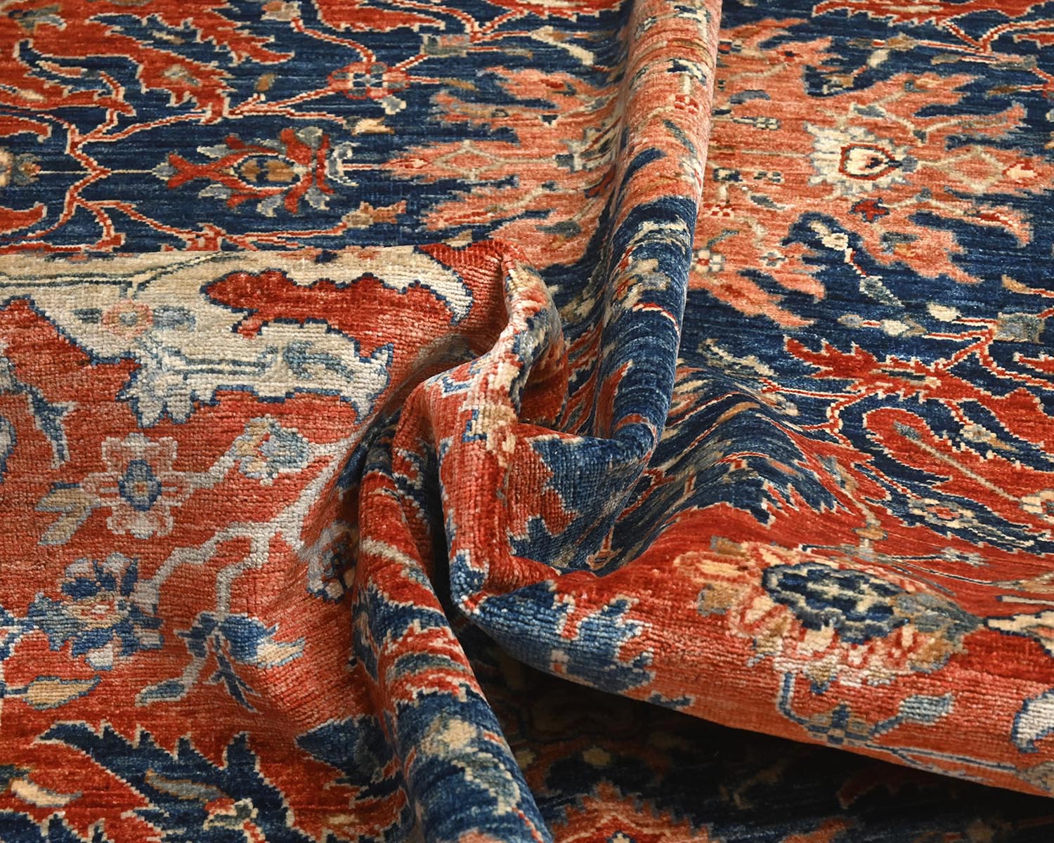 9x12 Rust Blue Aryana Afghan Hand Knotted Veg Dye Wool Area Rug