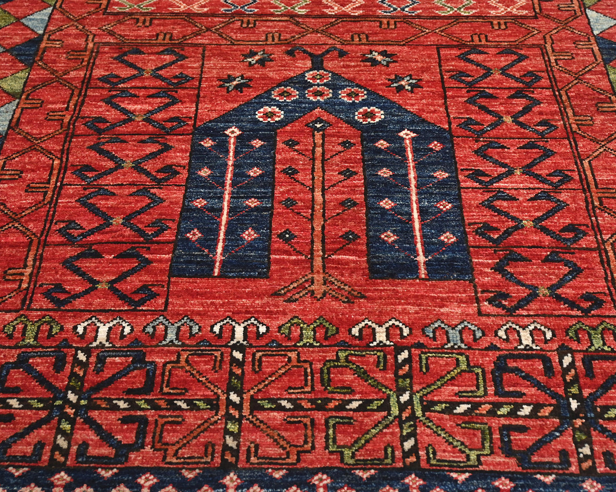 Alfombra afgana de lana teñida vegetal anudada a mano Ersari de 4x6 color óxido