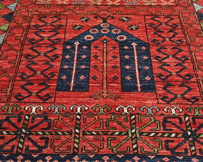 Alfombra afgana de lana teñida vegetal anudada a mano Ersari de 4x6 color óxido