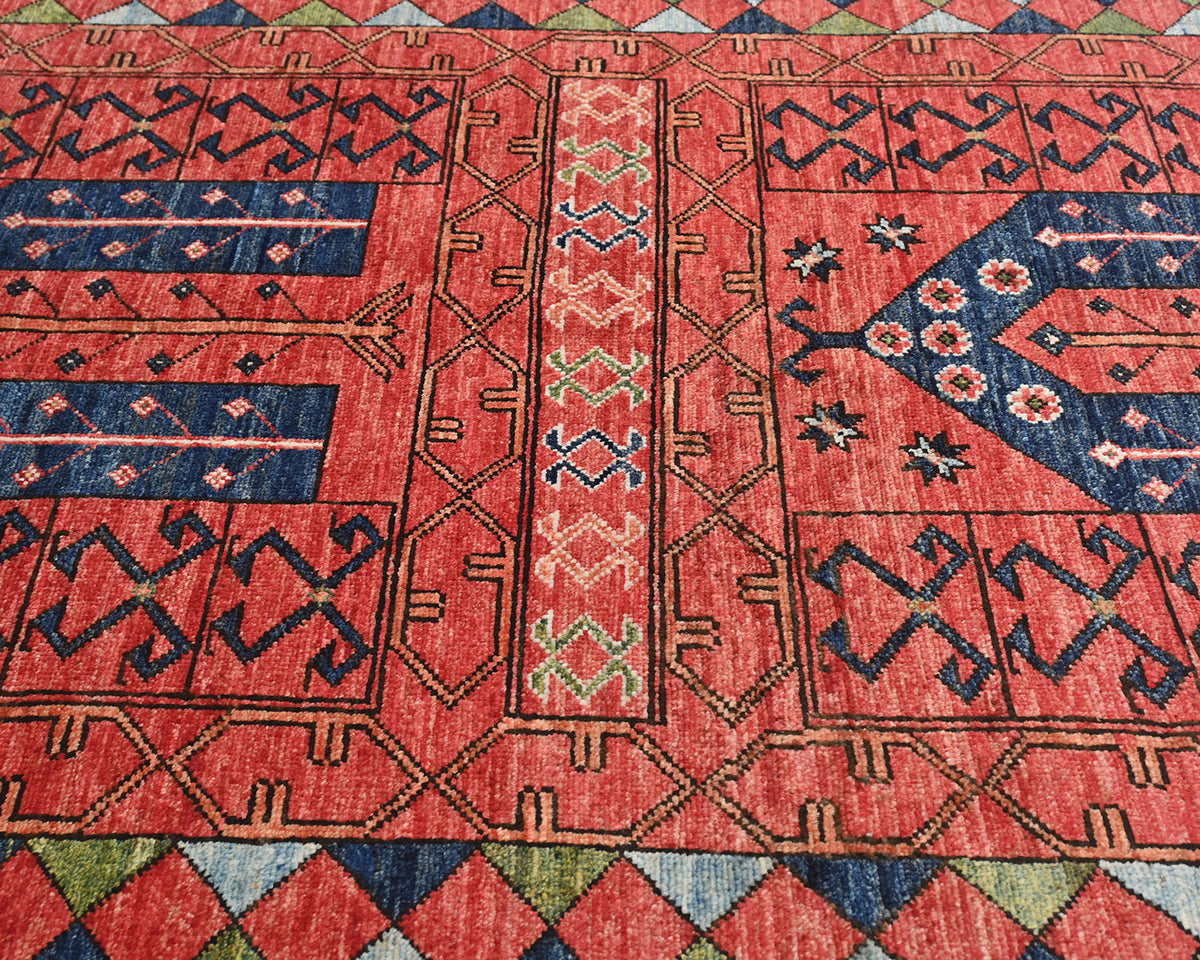 Alfombra afgana de lana teñida vegetal anudada a mano Ersari de 4x6 color óxido
