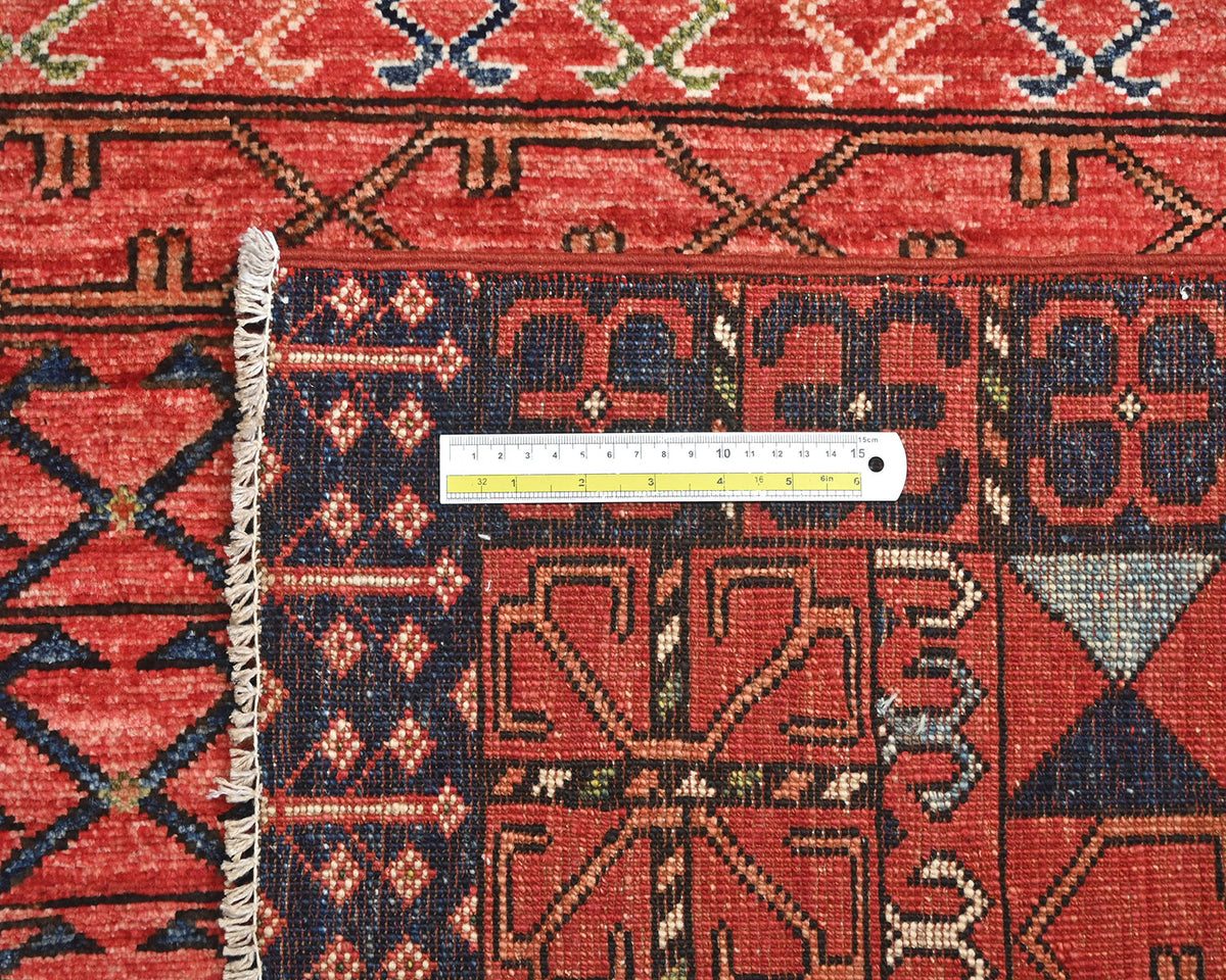 Alfombra afgana de lana teñida vegetal anudada a mano Ersari de 4x6 color óxido