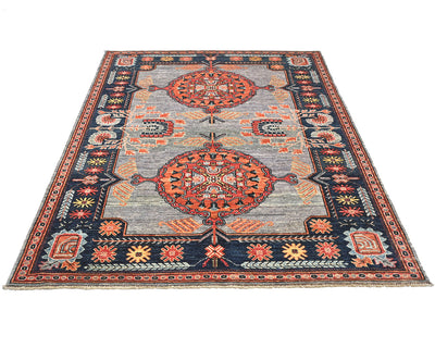 Alfombra afgana Ersari de lana teñida vegetal anudada a mano, color gris óxido, 5x7