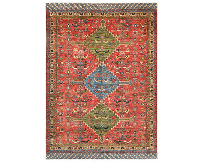 Alfombra afgana Ersari de lana teñida con vegetales, anudada a mano, color rojo óxido, 6 x 8