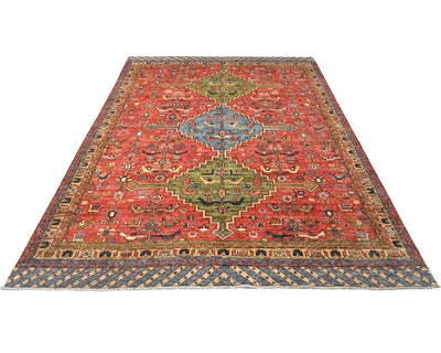 Alfombra afgana Ersari de lana teñida con vegetales, anudada a mano, color rojo óxido, 6 x 8