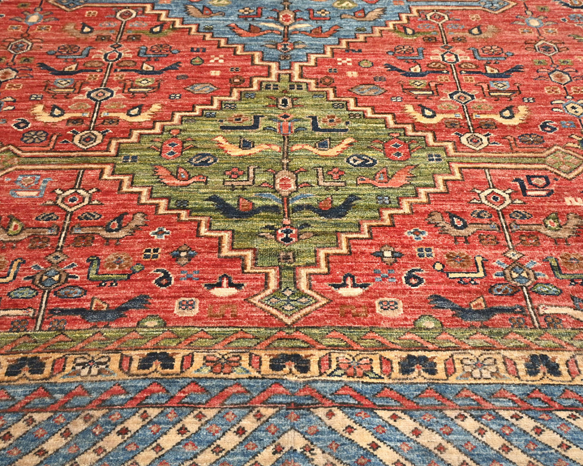 Alfombra afgana Ersari de lana teñida con vegetales, anudada a mano, color rojo óxido, 6 x 8