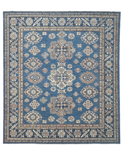 8x10 Blue Kazak Afghan Hand Knotted Geometric Wool Area Rug