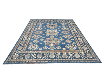 8x10 Blue Kazak Afghan Hand Knotted Geometric Wool Area Rug